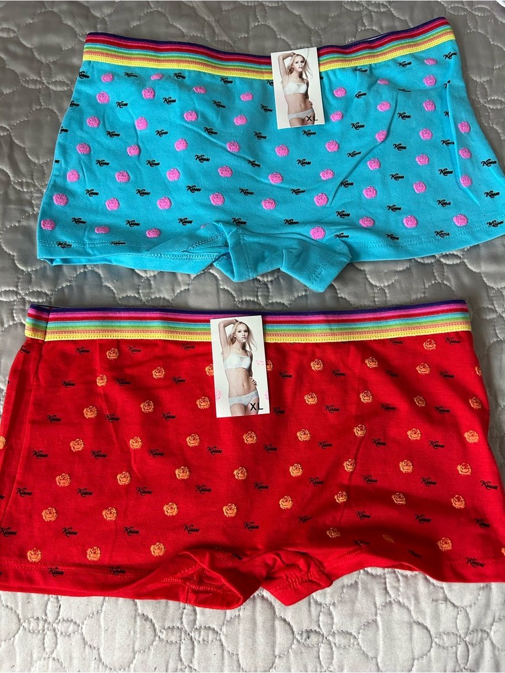 Kiss Women's Turquoise & Red Boyshort Panties with Rainbow Waistband 2pk size XL